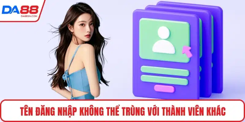 Tên đăng nhập không thể trùng với thành viên khác